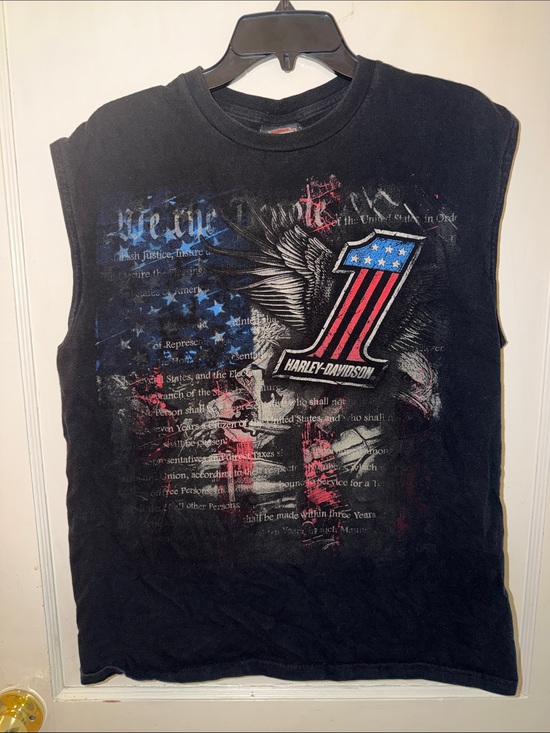 Harley-Davidson Other - Harley-Davidson Black Muscle Tee with Red, White and Blue Graphic